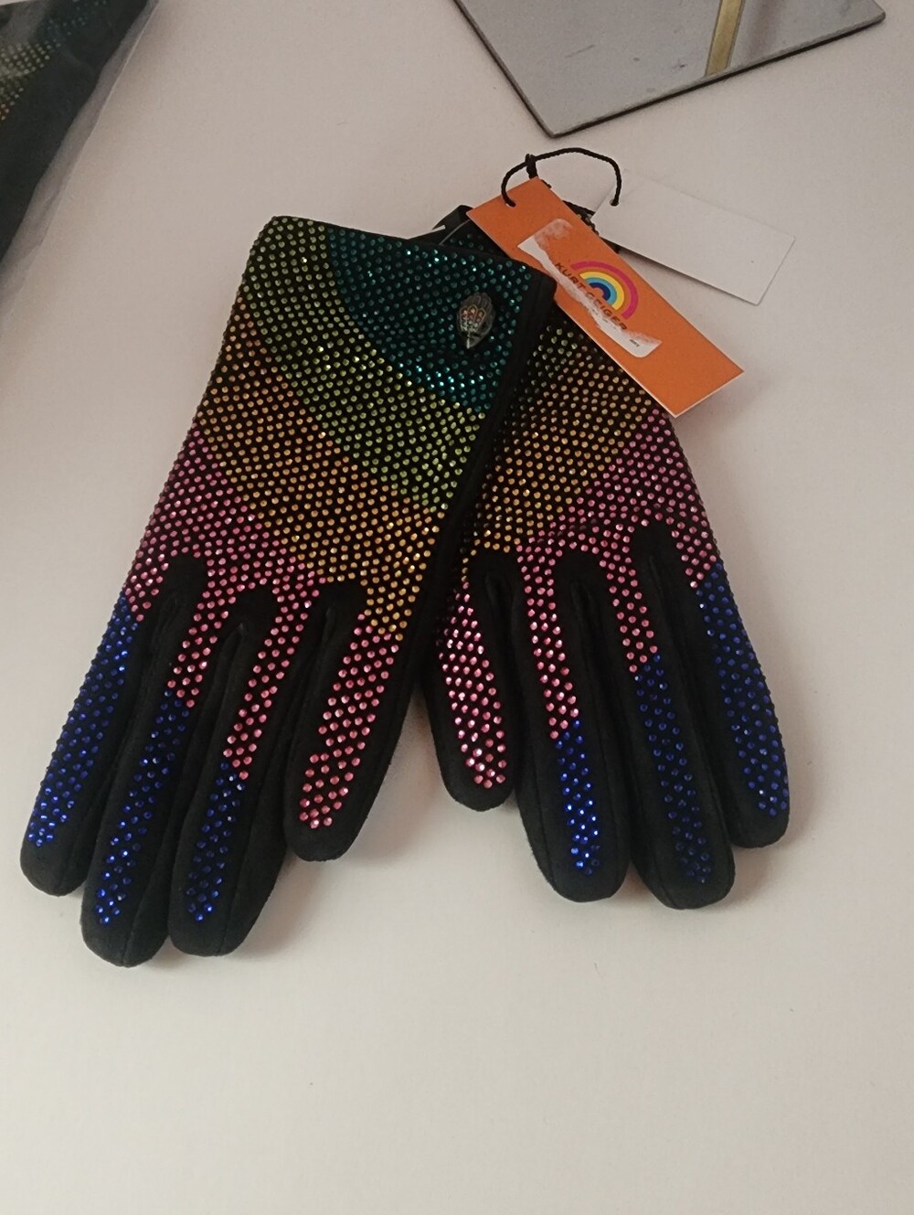 Kurt Geiger Rainbow Stud Gloves NWT Flawed